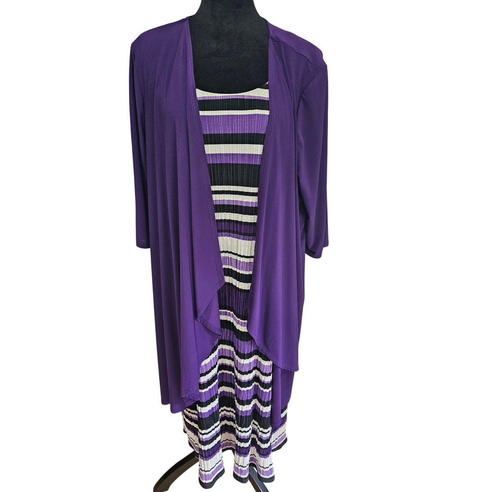 Catherines 2 Piece Dress‎ and Jacket Set Womens 2X Purple Striped NEW Pleated
